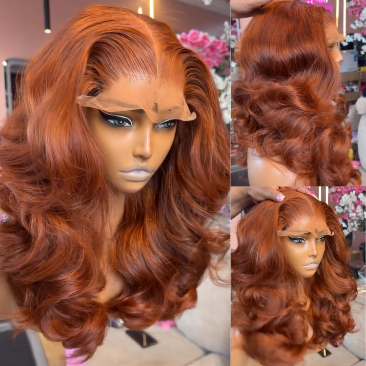 Body Wave Ginger Color Human Hair Wig HD Lace Front Wig With Bangs For Woman- Rafarada