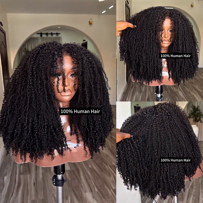 100% Human Hair Afro Coily Wig With 4C Edges High Density Kinky Curly Lace Wig - Rafarada