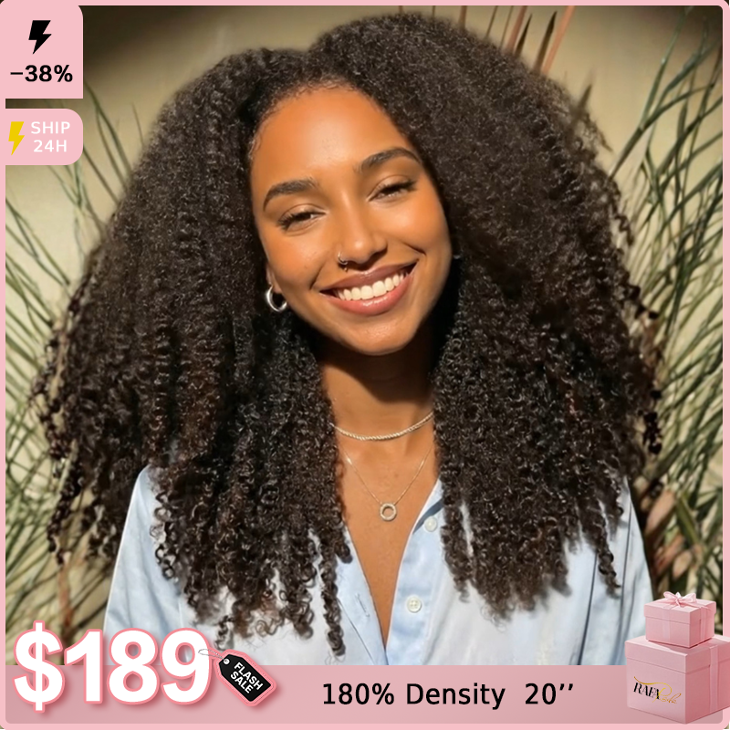 Most Realistic Afro Kinky Curly Human Hair Wig Glueless Lace Wig Ombre End Brown Color with Natural Hairline & Realistic Edges - Rafarada