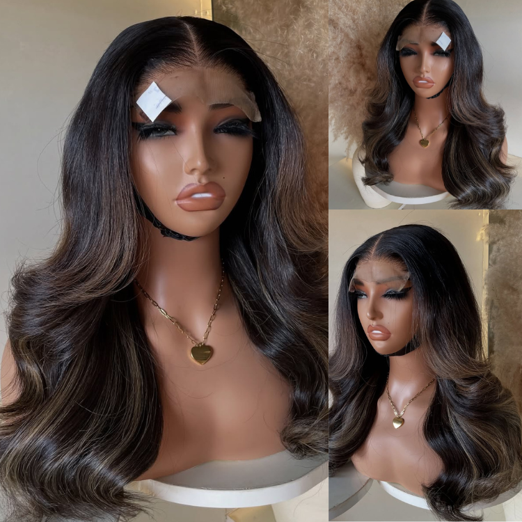 Honey Blonde Highlight Body Wave Lace Front Human Hair Wig Face Framing Money Piece Highlight Glueless Transparent Lace Wigs - Rafarada