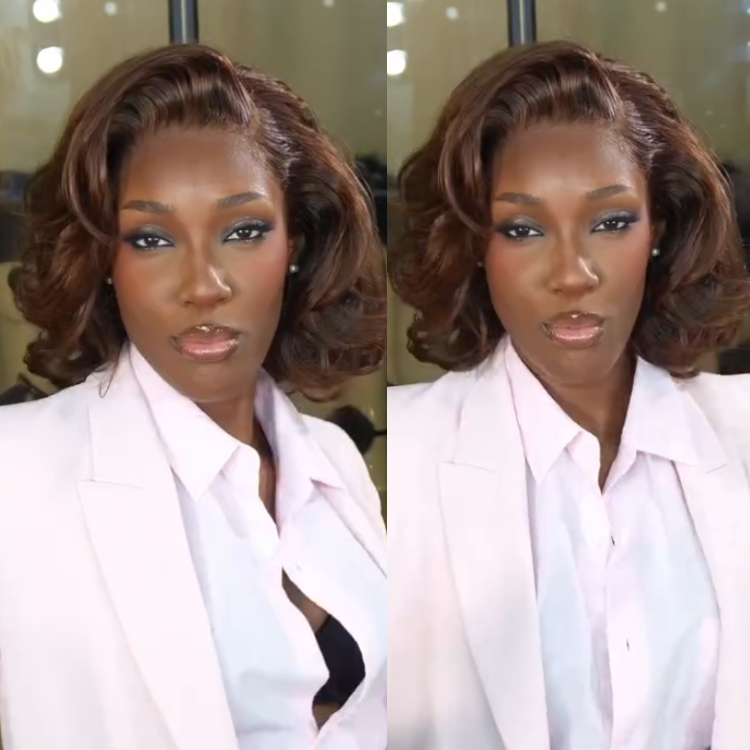 Mocha Brown Chocolate Bob Lace Front Wig Hollywood Waves Human Hair Side Part Vintage Aesthetic Wig Dark Brown Glueless Melted Lace for Black Women - Rafarada