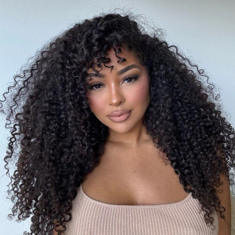 Skin Base Wig Bouncy Deep Wave Wig Full Mechanism Human Hair Wig With Bangs- Rafarada