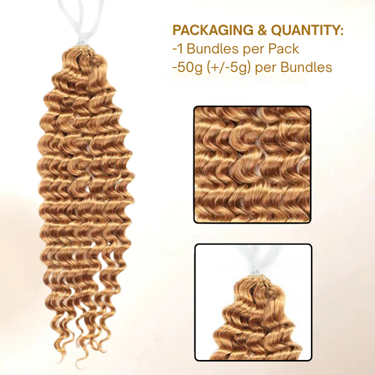 Honey Blonde Deep Wave Feather Crochet Hair #27 Golden Blonde Curly Weave 100% Premium Human Hair Extensions - Rafarada