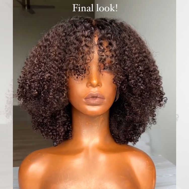 Glueless Afro Curl Ombre Root Deep Auburn Tones and Defined Voluminous Curls Human Hair Lace Wig Ombre Dark Reddish Brown Colored Wigs - Rafarada