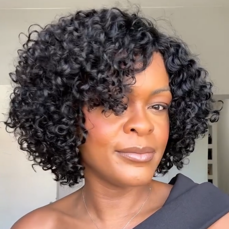 Natural Black Short Curly Bob Wig 100% Human Hair Glueless Wigs for Daily Wear Bouncy and Soft Hair - Rafarada