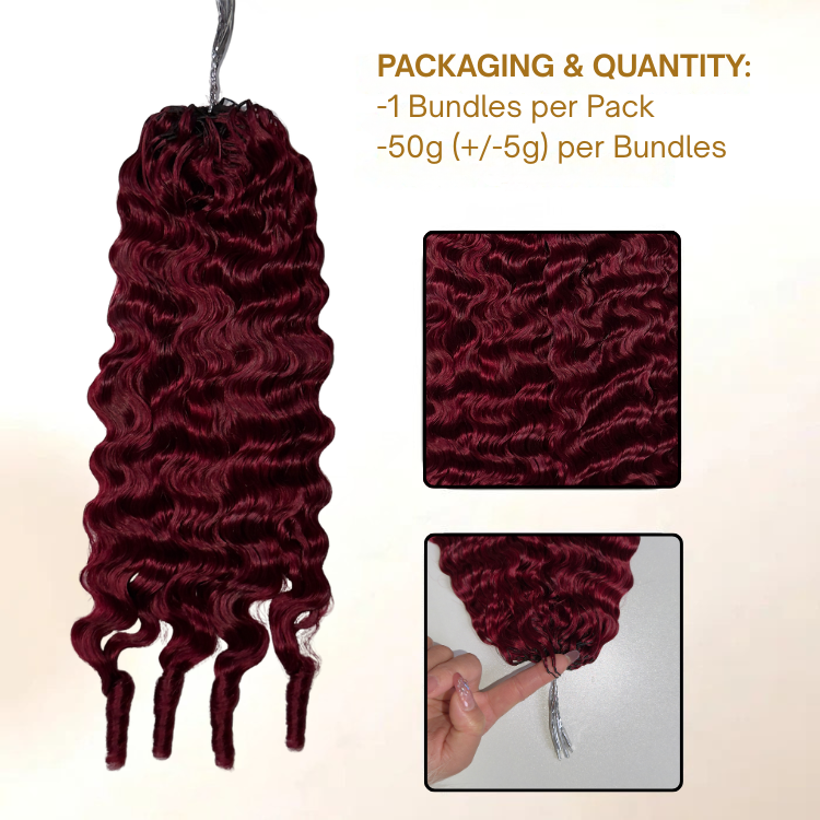99J Color Burmese Curly Feather Crochet Hair Burgundy Crochet Extension Human Hair - Rafarada