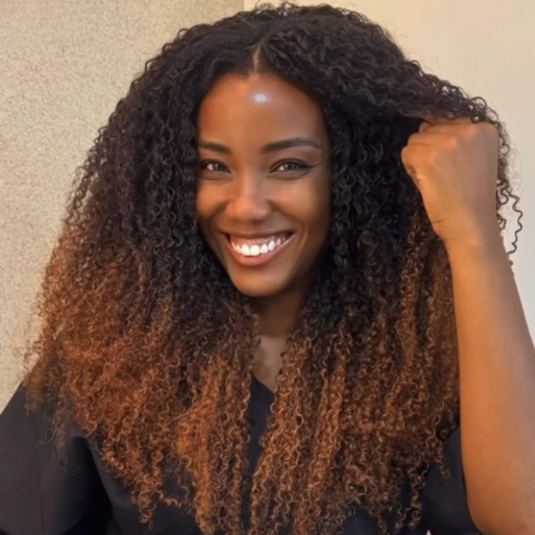 Ombre Brown Afro Curly Lace Front Human Hair Wigs Honey Brown Color Glueless Lace Wig - Rafarada