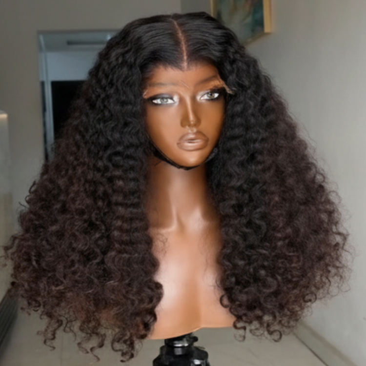 Ombre Natural Black to Chocolate Brown Deep Wave Lace Front Wig 1B 30 Dark Brown Gradient Water Wave Human Hair Wigs for Black Women - Rafarada
