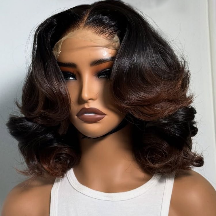 Bob Human Hair Wig with Brown Dyed Ends Short Bob Cut Wig Natural Curls - Rafarada