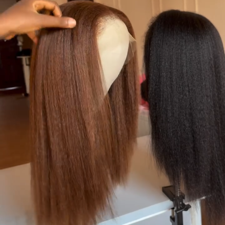 360 Lace Front Wig Natural Black High Density Human Hair Wig Kinky Straight Hair 360 HD Lace Perimeter Wig for High Bun & Ponytail - Rafarada
