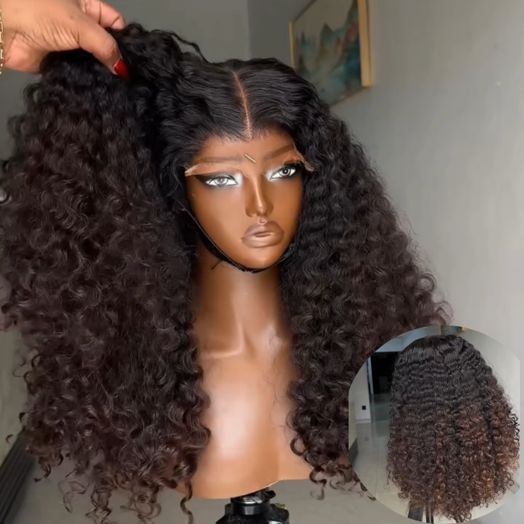 Ombre Natural Black to Chocolate Brown Deep Wave Lace Front Wig 1B 30 Dark Brown Gradient Water Wave Human Hair Wigs for Black Women - Rafarada