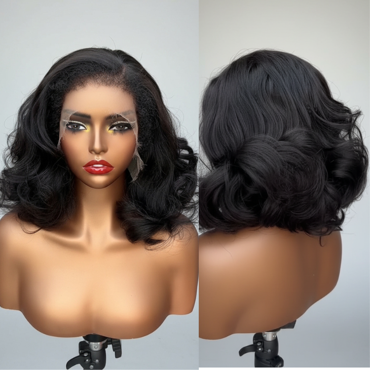 Lace Front Human Hair Wigs for Black Women Glueless Lace Wig with Edges Baby Yaki Loose Wave Hair - Rafarada