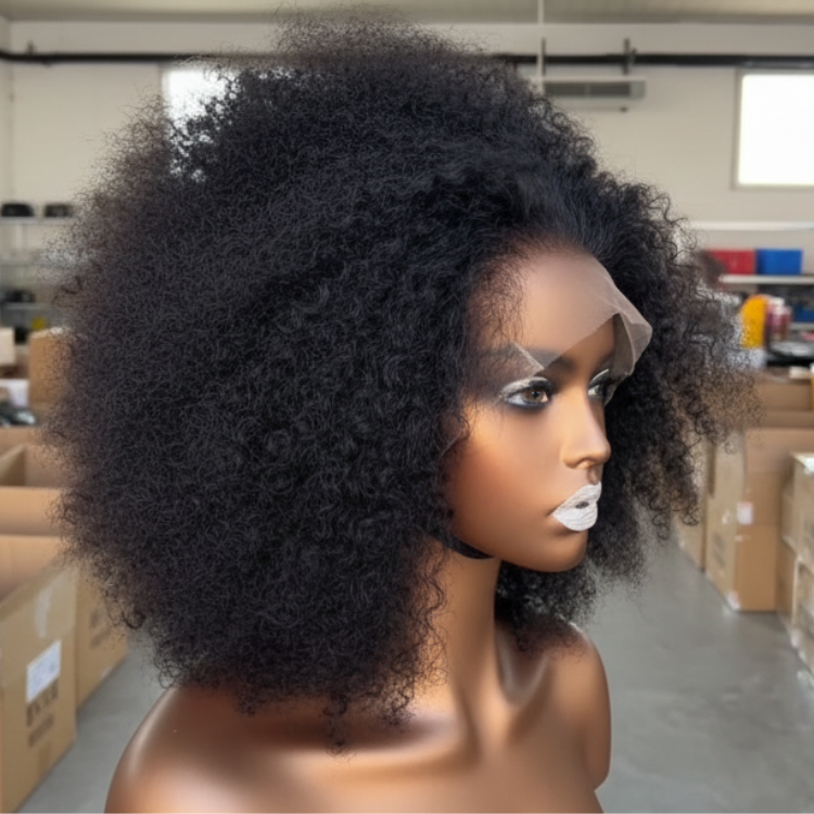 Big Bouncy Afro Curly Human Hair Lace Wig Natural Black 4C Texture Glueless Lace Wig for Women - Rafarada