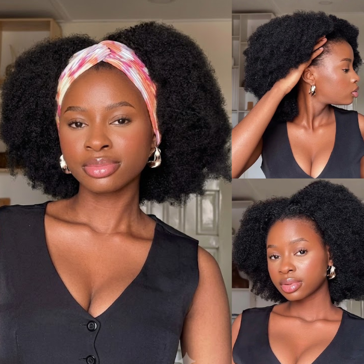 Afro Kinky Curly 3-In-1 Half Wig High Density Glueless Flexi-Fit Drawstring Wig - Rafarada