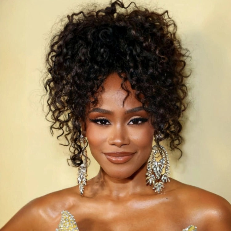 360 Deep Curly Lace Front Wig Natural Black High Density Human Hair Wig Versatile 360 Full Lace Perimeter Wig for High Bun & Ponytail - Rafarada