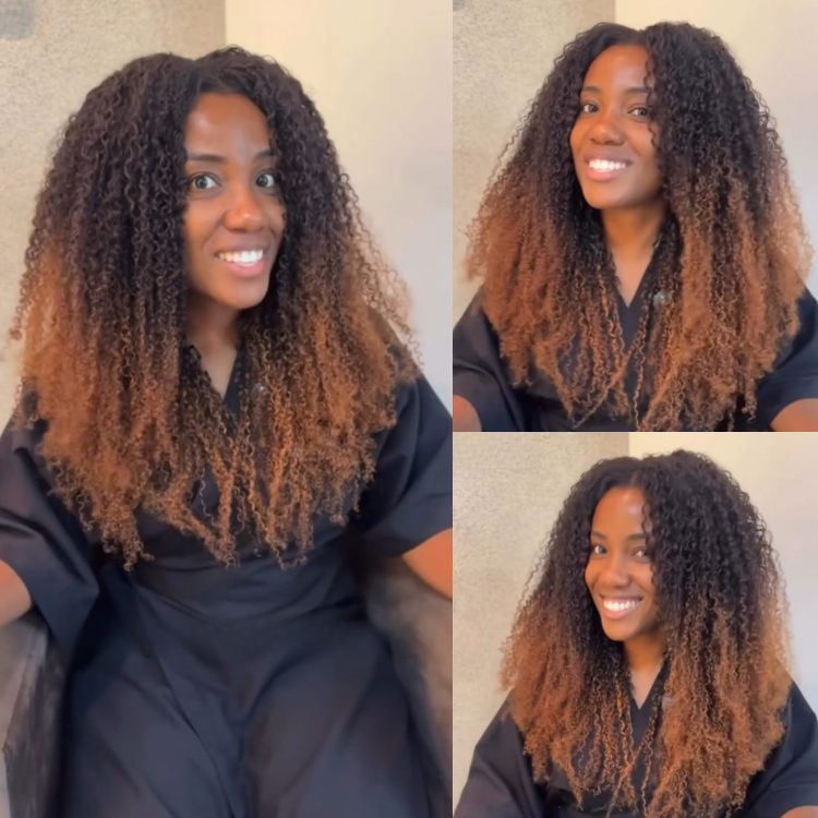 Ombre Brown Afro Curly Lace Front Human Hair Wigs Honey Brown Color Glueless Lace Wig - Rafarada