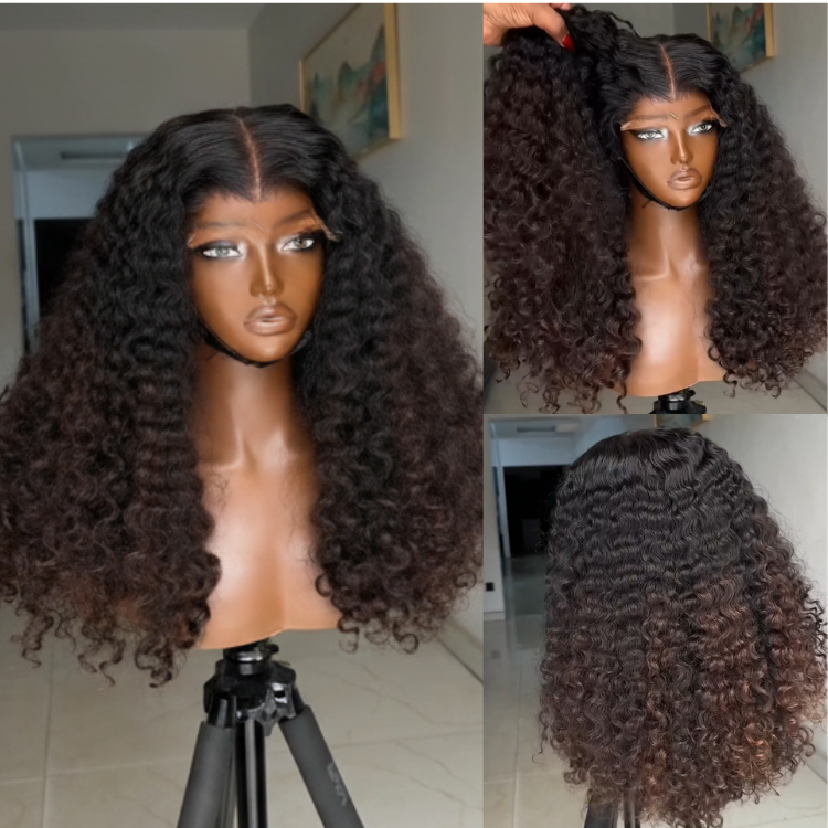 Ombre Natural Black to Chocolate Brown Deep Wave Lace Front Wig 1B 30 Dark Brown Gradient Water Wave Human Hair Wigs for Black Women - Rafarada
