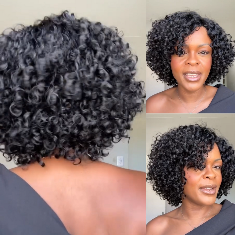 Natural Black Short Curly Bob Wig 100% Human Hair Glueless Wigs for Daily Wear Bouncy and Soft Hair - Rafarada