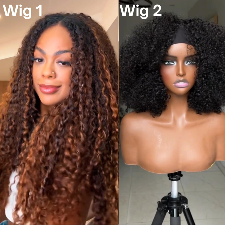 Buy 1 Get 2 Wigs Highlight P4/27 Piano Color Curly Wig & Natural Color Headband Curly Wig - Rafarada