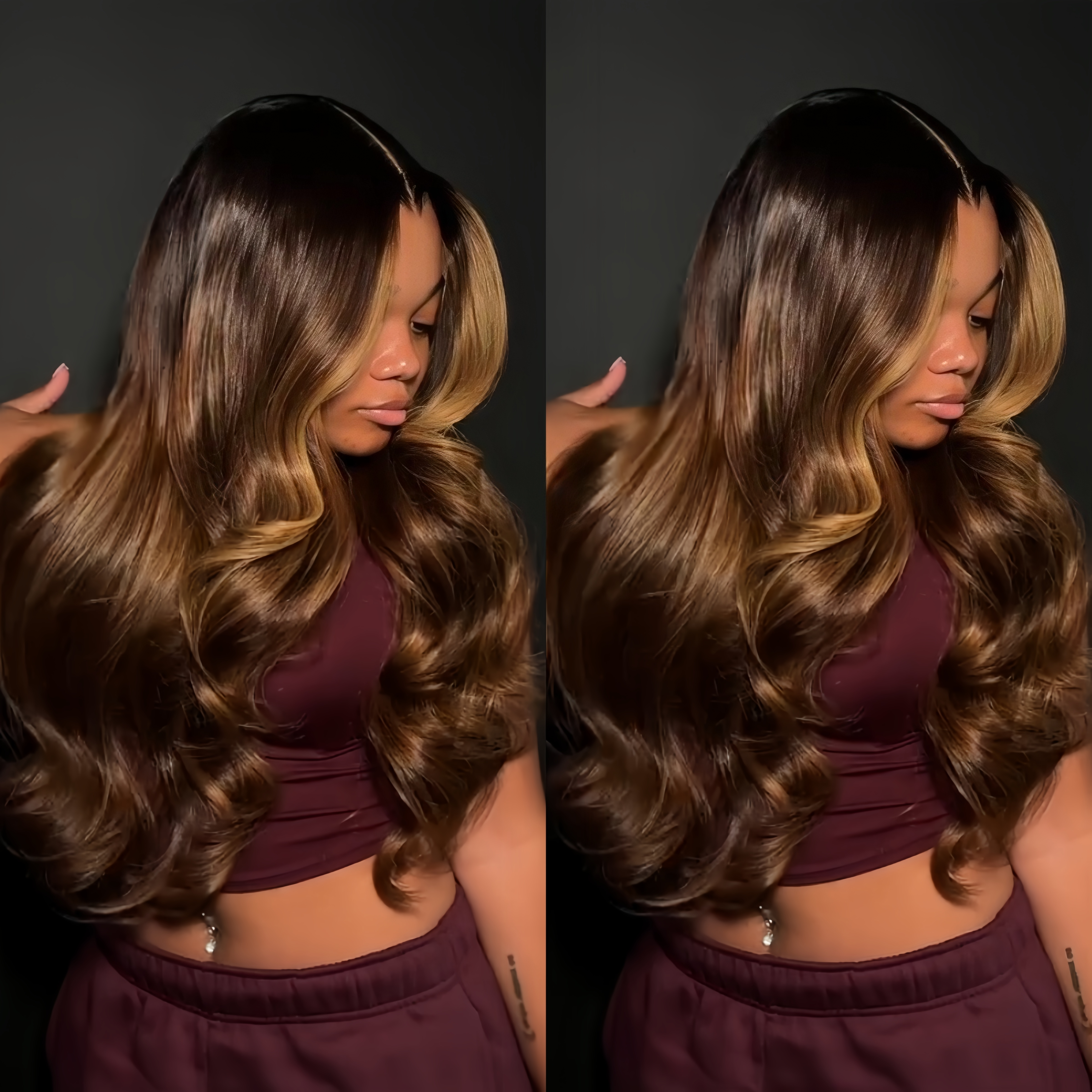 Honey Blonde Highlight Body Wave Human Hair Wig Lace Front Wig - Rafarada