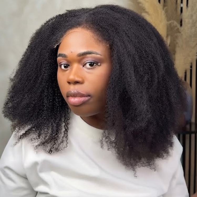 4C Afro Kinky Human Hair Lace Front Wig - Natural Darkest Black - Rafarada