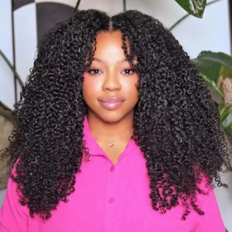 Jet Black Voluminous Spiral Curl Lace Front Wig 4C Coily Kinky Human Hair Wig for Women Pre-Plucked- Rafarada