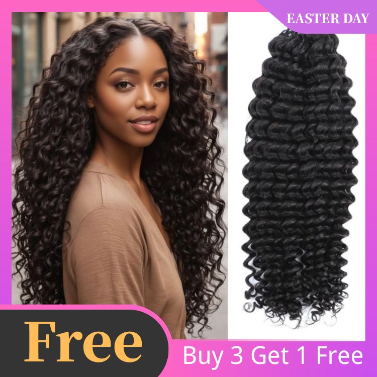 Flash Sale | Deep Wave Crochet Human Hair Extensions 100% Human Raw Hair For Crochet Locs Black Color - Rafarada