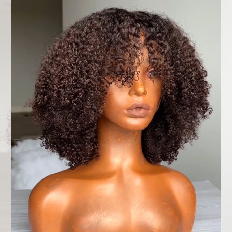 Glueless Afro Curl Ombre Root Deep Auburn Tones and Defined Voluminous Curls Human Hair Lace Wig Ombre Dark Reddish Brown Colored Wigs - Rafarada