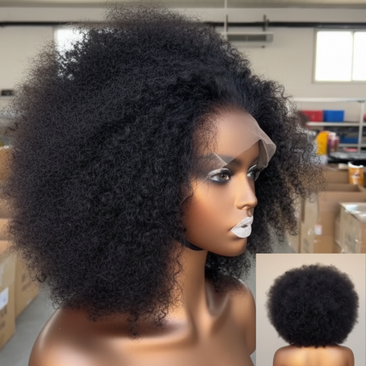 FLASH SALE | Big Bouncy Afro Curly Human Hair Lace Wig Natural Black 4C Texture Glueless Lace Wig for Women - Rafarada