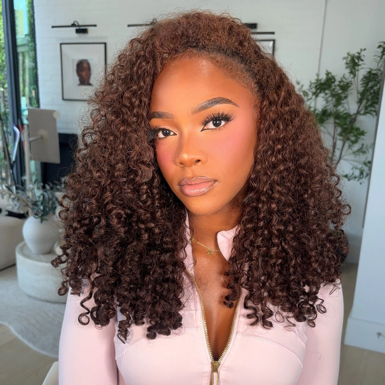 Dark Brown Color Glueless Burmese Curly Wave Lace Front Wig Human Hair Wig End Spiral Curls Pre Plucked Natural Hairline For Woman- Rafarada