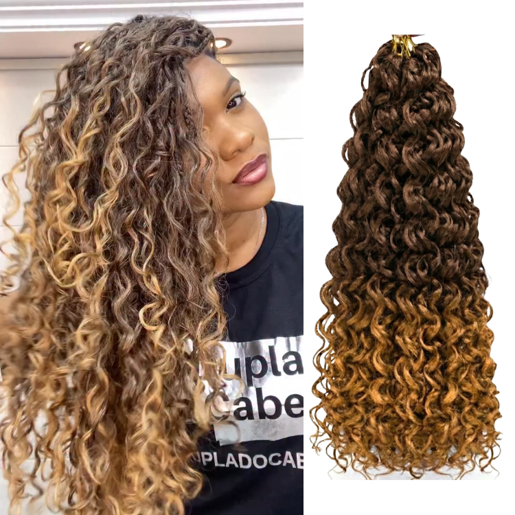 Ombre Brown to Honey Blonde Highlight Curly Wave Crochet Human Hair Extensions - Rafarada