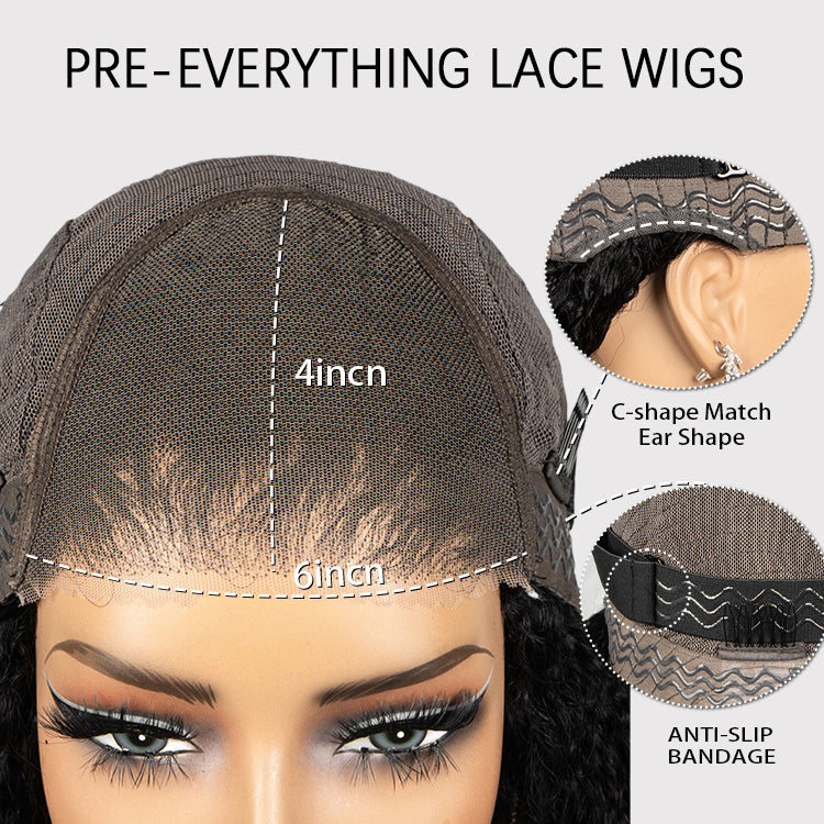 Glueless Chocolate Brown Afro Small Curly Wig with Bangs 4x4 Lace Ombre Brown Human Hair Wigs Bouncy Jerry Curl Fringe Wig Pre-Plucked & Beginner Friendly - Rafarada