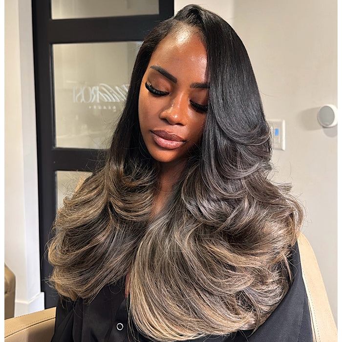 Layered Cut Loose Wave Human Hair Wig With Natural Color With Blonde Ombre Color Glueless HD Lace Wig Natural Hairline For Woman - Rafarada