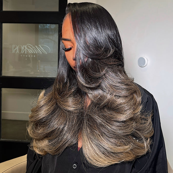 Layered Cut Loose Wave Human Hair Wig With Natural Color With Blonde Ombre Color Glueless HD Lace Wig Natural Hairline For Woman - Rafarada