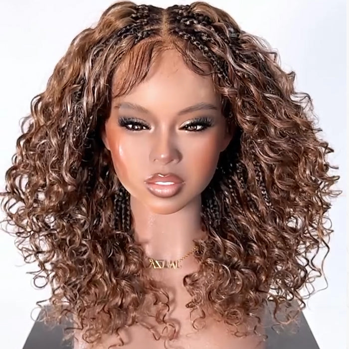 Hand-Knotted Boho Braided Lace Front Wig with Curly Glueless Full Lace Human Braided Wig with Baby Hair - Rafarada