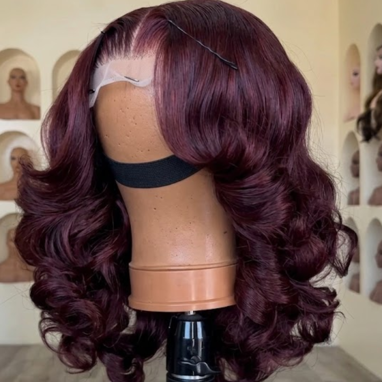 99J Burgundy Bouncy Curls Human Hair Wig Glueless Pre Plucked Natural Hairline Voluminous Layered Curly Wig- Rafarada