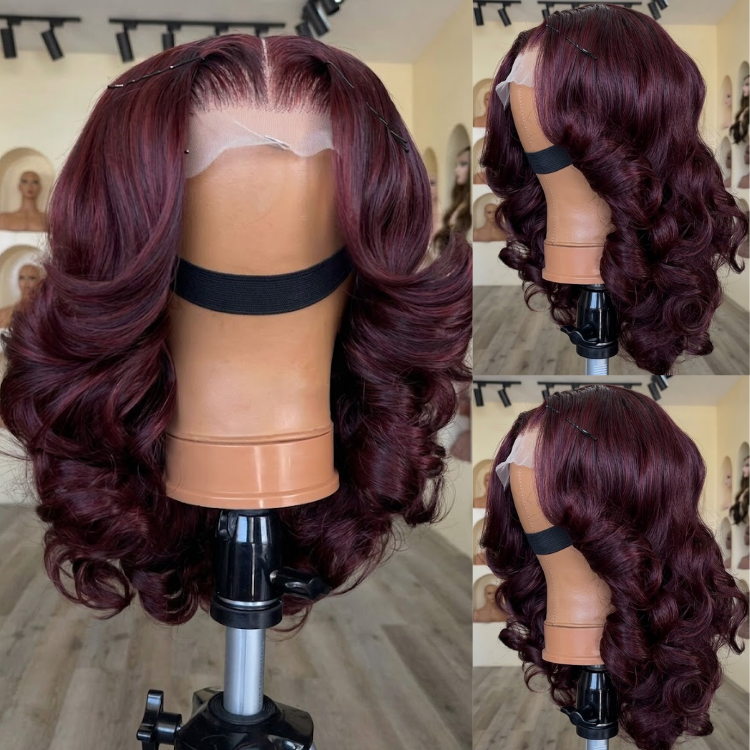 99J Burgundy Bouncy Curls Human Hair Wig Glueless Pre Plucked Natural Hairline Voluminous Layered Curly Wig- Rafarada