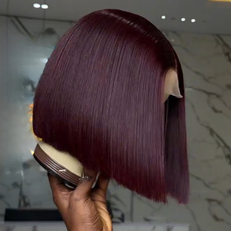 Sleek Natural Black Blunt Cut Bob Wig Center Part Straight human hair - Rafarada