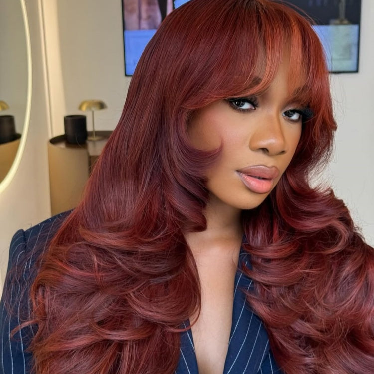 Burgundy Body Wave Human Hair Wig 99J Color Lace Front Wig - Rafarada