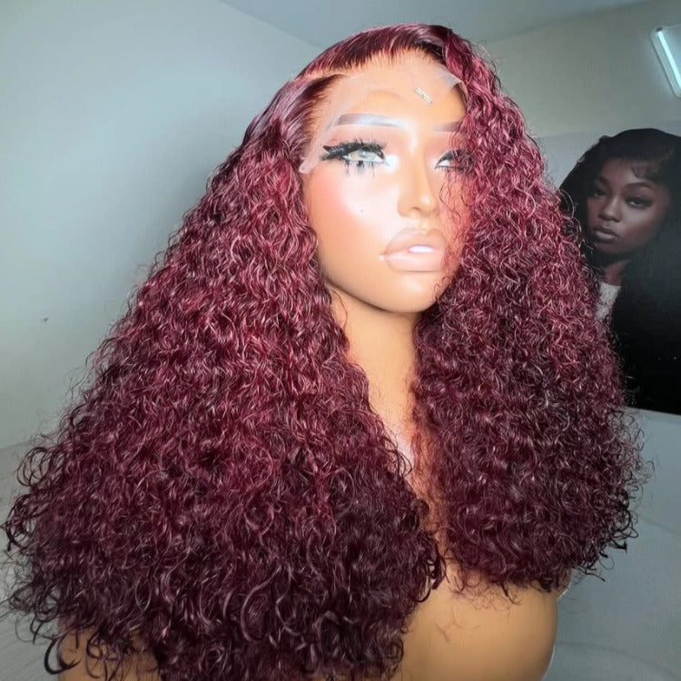 Kinky Curly Wig 99J Burgundy Color Wear Go Glueless Wig Pre-cut Lace Wig - Rafarada
