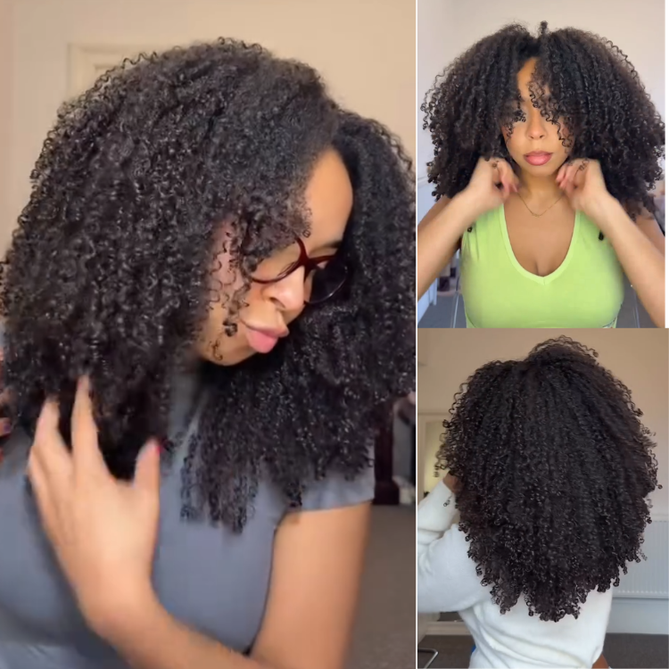 Natural Black Kinky Curly Lace Front Human Hair Wigs High Density Natural Black Brazilian Raw Hair Defined Bouncy Curls Wig - Rafarada