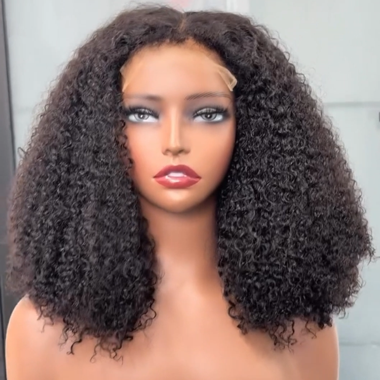 Natural Black Kinky Curly Human Hair Wig - Voluminous & Bouncy Afro Coily Curls- Rafarada