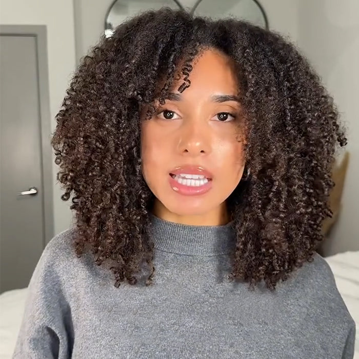 Afro Curly Human Hair Wig Glueless Lace Front Wig Ombre With Dark Brown Color Pre Plucked Natural Hairline For Woman - Rafarada