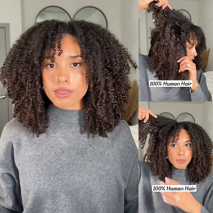Afro Curly Human Hair Wig Glueless Lace Front Wig Ombre With Dark Brown Color Pre Plucked Natural Hairline For Woman - Rafarada