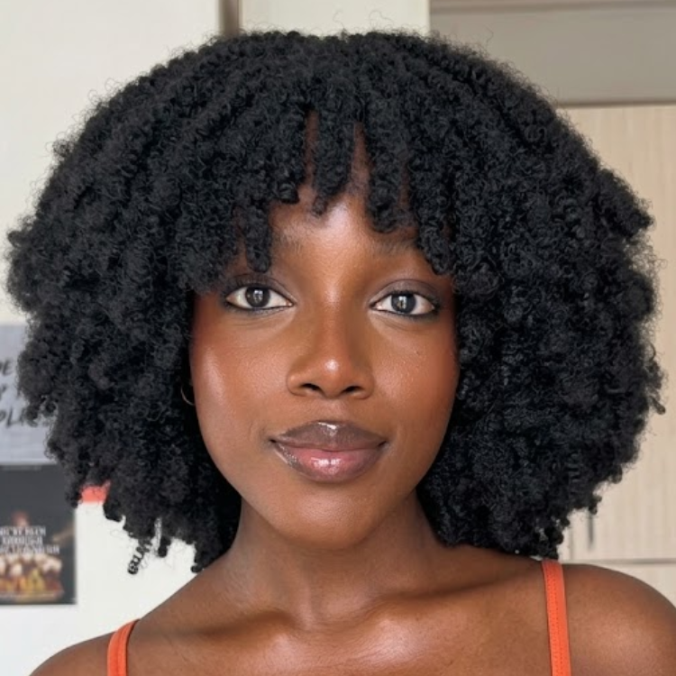 Natural Black Afro Kinky Coily HD Transparent Lace Frontal Wig with Bangs - High Volume 100% Human Hair Wig for Women - Rafarada