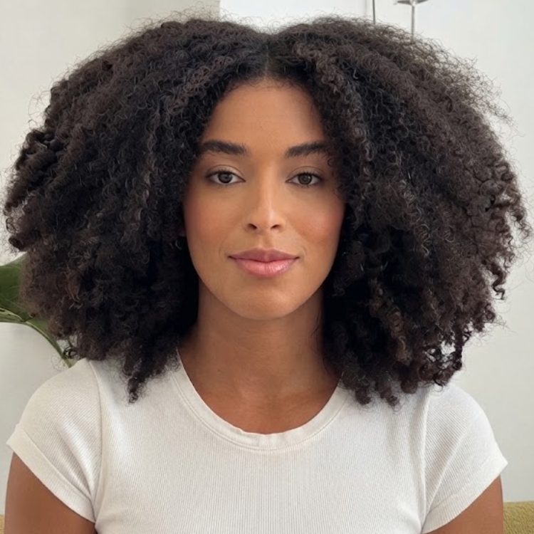 Glueless Voluminous Afro Kinky Curly Human Hair Lace Front Wig - Natural Black Mid-Length - Rafarada