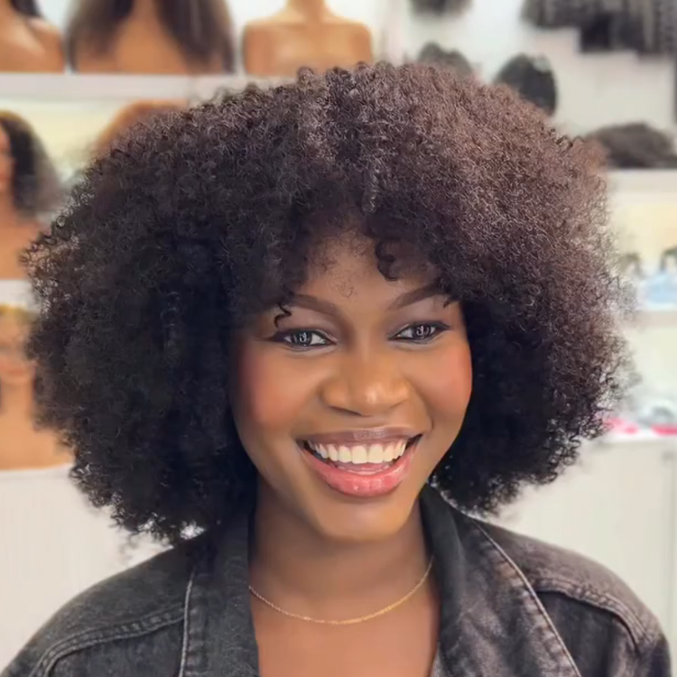 Natural Black Afro Kinky Curly Human Hair Wig ¨C Texture Coily Texture, Full & Fluffy Glueless Wig for Women- Rafarada