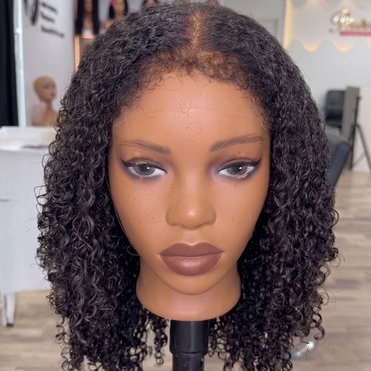 Glueless Afro Kinky Curly Human Hair Lace Front Wig - Pre-Plucked Natural Black Spiral Curls Wig for Women - Rafarada