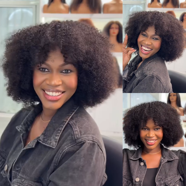 Natural Black Afro Kinky Curly Human Hair Wig ¨C Texture Coily Texture, Full & Fluffy Glueless Wig for Women- Rafarada