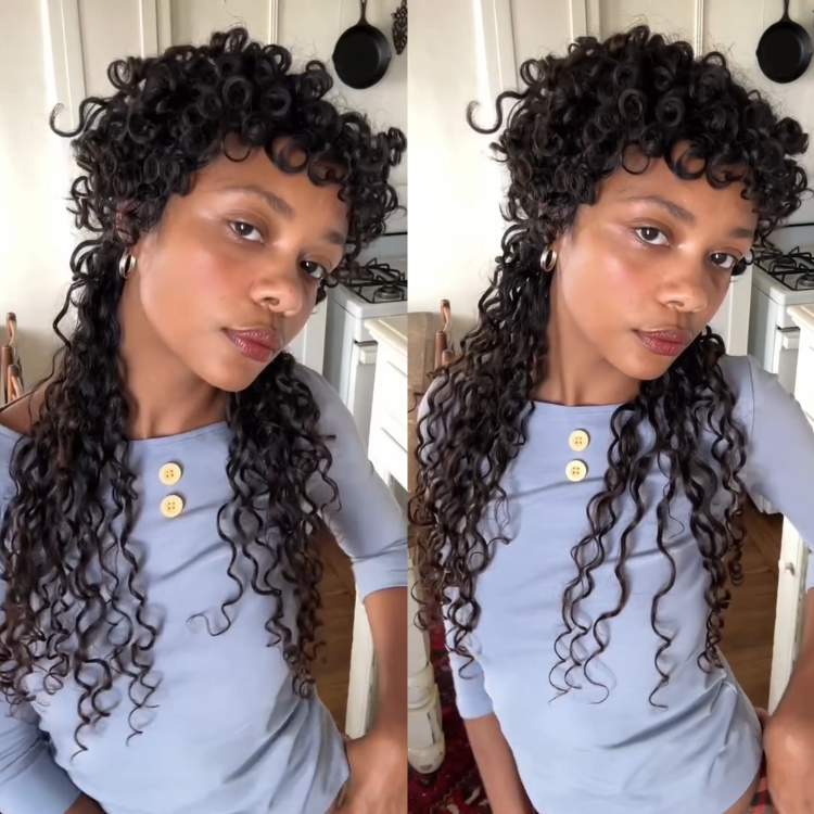 Natural Black Layered Mullet Afro Kinky Curly Human Hair Wig with Bangs - Short Top Long Back Tight Spiral Coils V-Shape Wig for Women- Rafarada